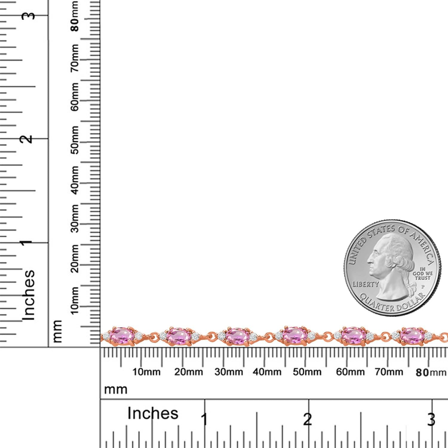 Gem Stone King 18K Rose Gold Plated Silver Pink Sapphire and White Moissanite Tennis Bracelet For Women (8.11 Cttw, Gemstone Birthstone, Oval 6X4MM, 6.5, 7, 7.5 Inch) - Image 4