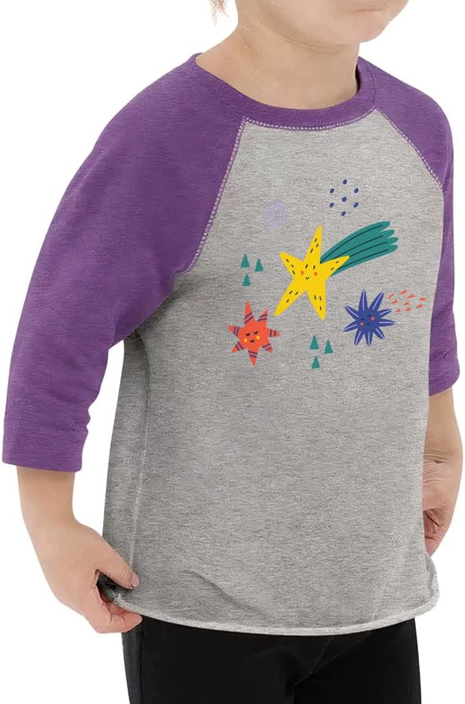 Star Design Toddler Baseball T-Shirt - Cartoon 3/4 Sleeve T-Shirt - Cute Kawaii Kids' Baseball Tee