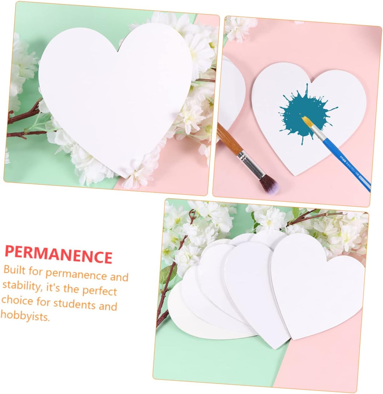 6Pcs Heart Shape Artist Drawing Boards Canvas Oil Painting Panels for DIY Projects and Creative Art Activities