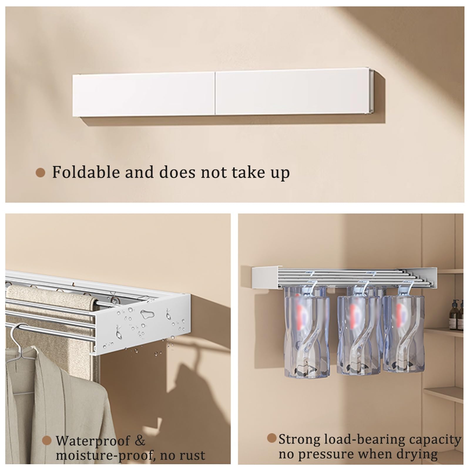 Wäscheständer Wandmontage Ausziehbar 80 cm, Wäscheständer Wand, Rostfreier Wäscheständer für Balkon, Platzsparender Handtuchtrockner, Ideal für Indoor & Outdoor, Wäsche, Badezimmer