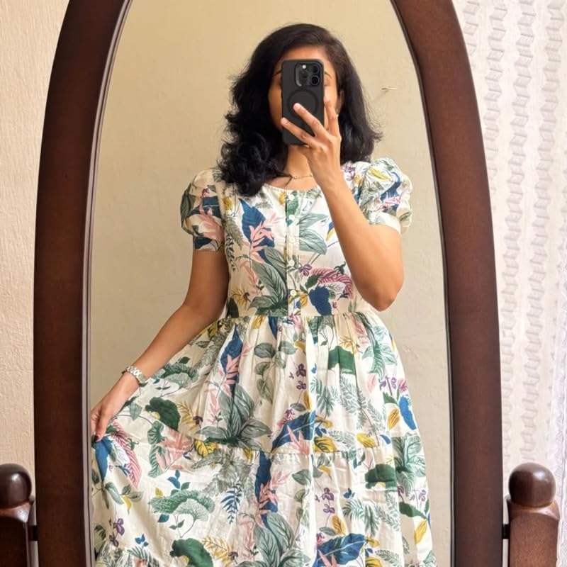 Image of Floral Midi Dress for Women - Summer Boho Dress, Lightweight & Breathable, Elegant Floral Print, Casual & Vacation Outfit, Comfortable Flowy Dress for Women