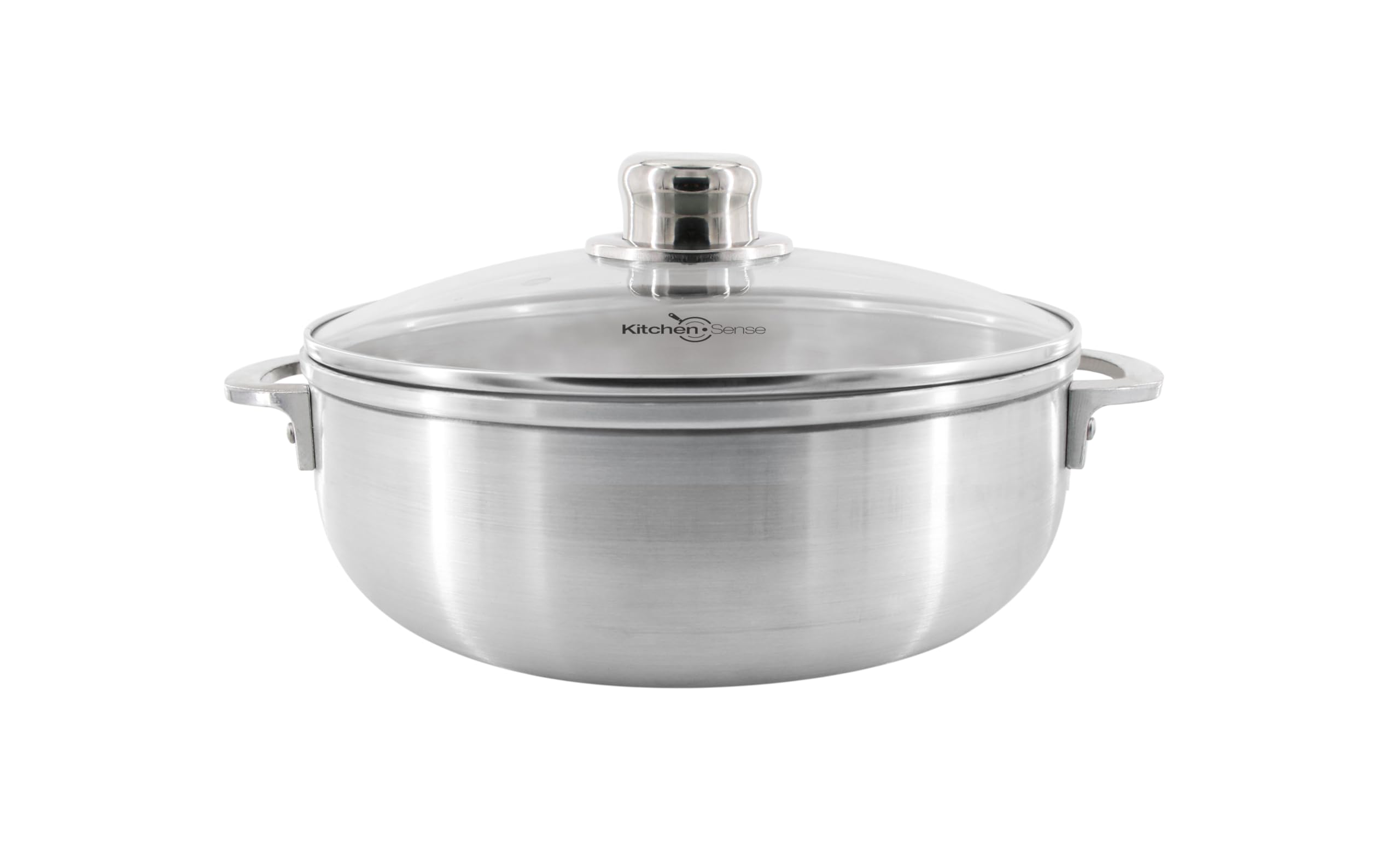 Kitchen Sense - Olla Caldero de aluminio con tapa de vidrio, horno holandés de 1.8 cuartos de galón, superficie antiadherente, asas fáciles de agarrar, ideal para guisar, estofar, hervir, cocinar