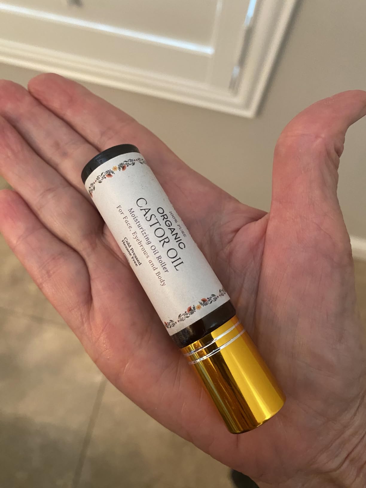 Grandma Flo's Naturals Pure Organic Castor Oil Roll On For Lips, Eyebrows, Under Eyes, Eyelashes and Cuticles - Easy, Less Mess Moisturizer Roller ball Cold Pressed, Hexane Free, Unrefined, Glass Bottle - Travel Size (10ml)