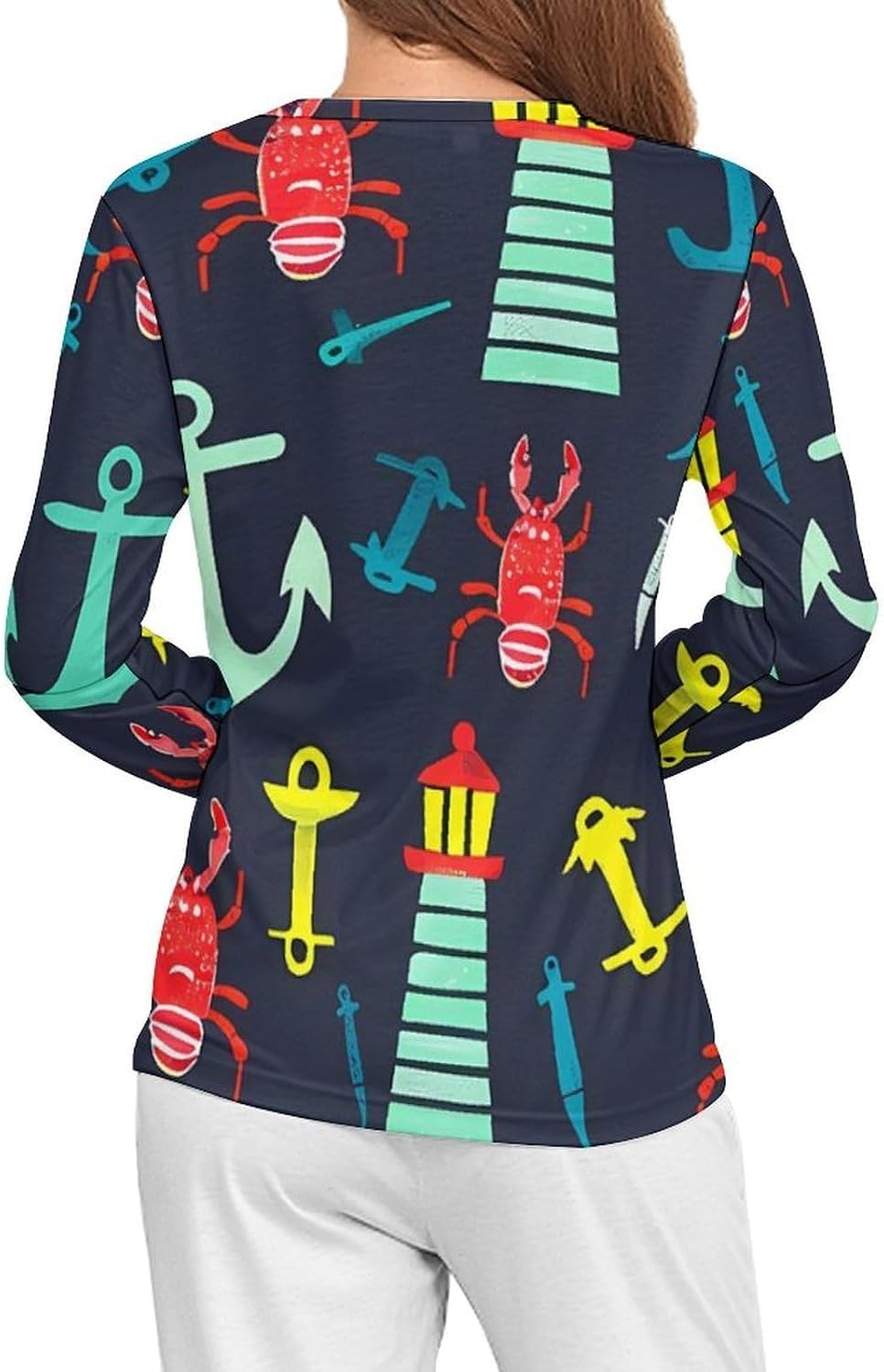 Red Lobster Lighthous Women's Pajama Top Sleepwear Pajamas Sleep T-Shirt Long Sleeve Shirt Crewneck Tee