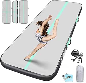 16.6ft Inflatable Gymnastics Mat - Air Tumbling Track For Kids, Home Gym, Cheerleading & Water Use (Purple/Black)