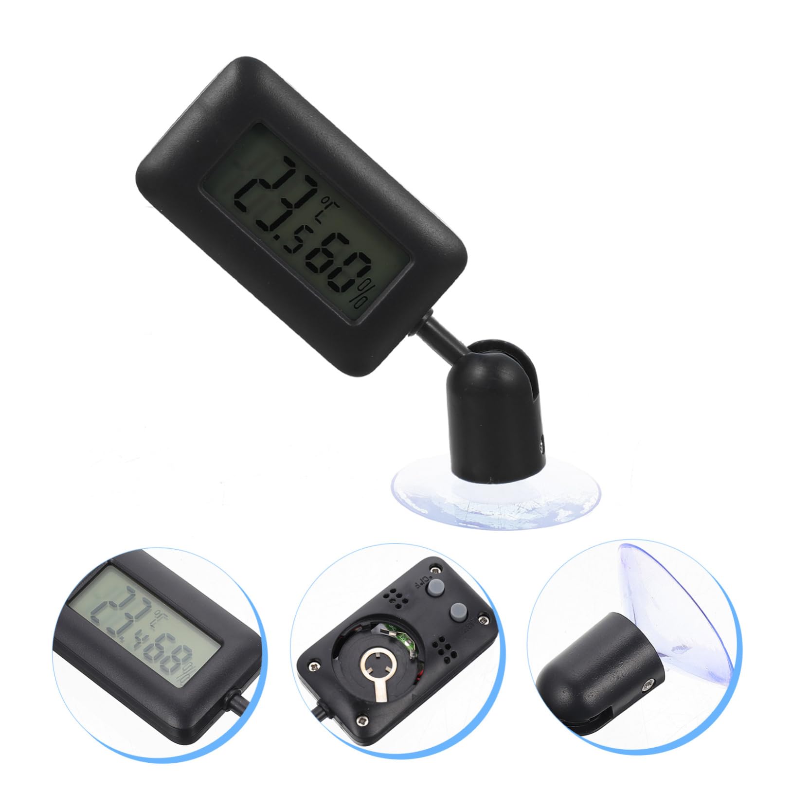 Reptile Thermometer and Hygrometer 360° Rotating Night Glow Suction Cup Digital Temperature and Humidity Gauge for Bearded Dragon and Other Reptile Tanks