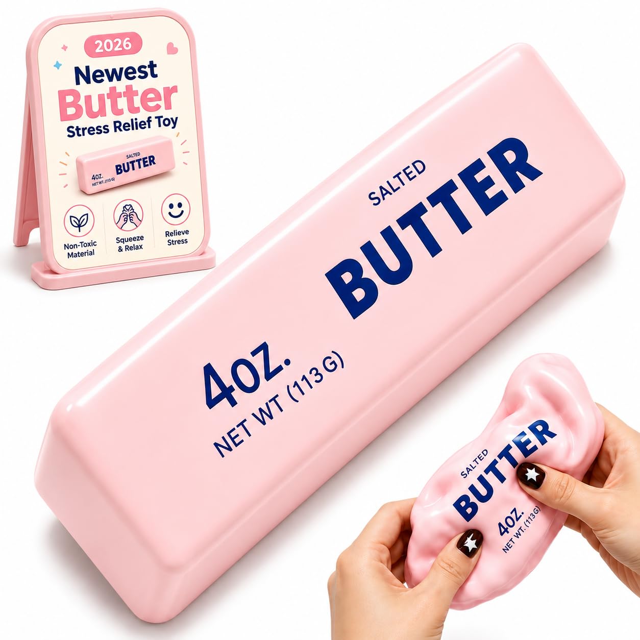 Crunchy Butter Squishy Asmr Stress Ball, Realistic Handmade Bar Butter Shape Bead Filled Crunchy Squishies Stress Ball, Cute Squeeze Sensory Fidget for Adults Office Anxiety Relief (pink)