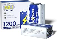 Vista 1 de Paquete de 2 baterías de litio de 9 V, batería de 9 voltios de 1200 mAh, batería de 9 V de larga duración para detectores, no recargable