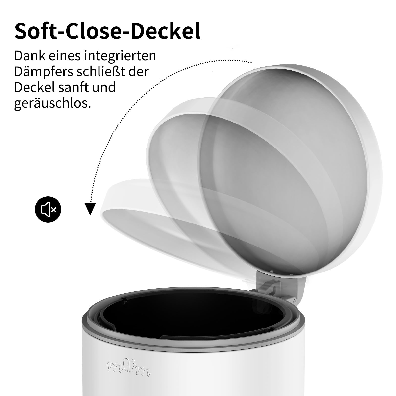 mVm Mülleimer Küche 20L, Mülleimer mit Deckel, Weiß | Soft-Close, Herausnehmbarem Inneneimer, Fingerabdrucksicher & Geruchsdicht, Edelstahl, für Küche, Haus und Büro, Badezimmer