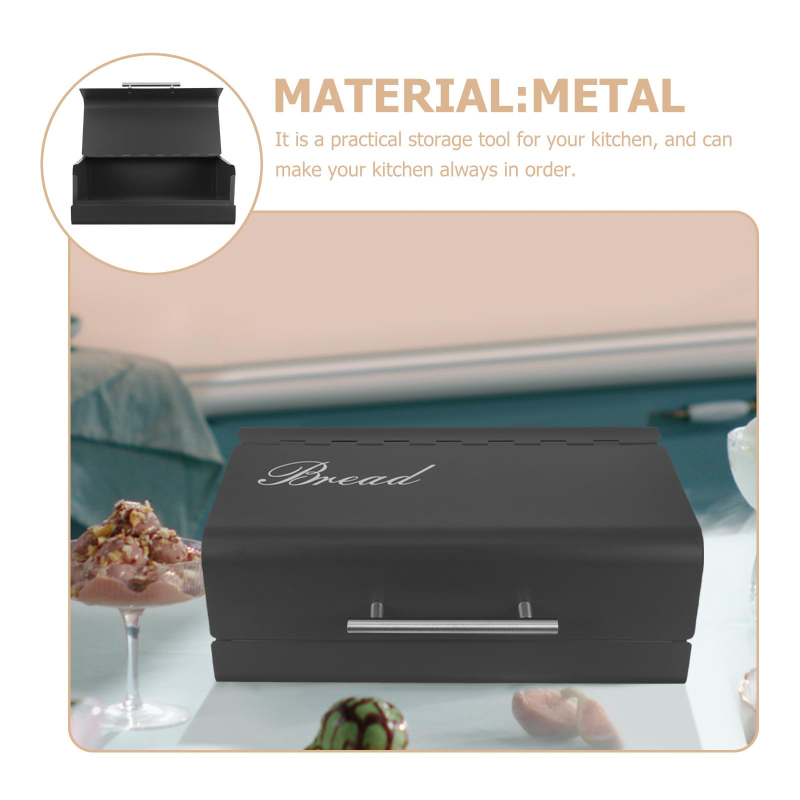 GANAZONO Brotkasten aus Metall Schwarz Multifunktional für Küchenorganisation Rechteckige Tisch Aufbewahrungsbox