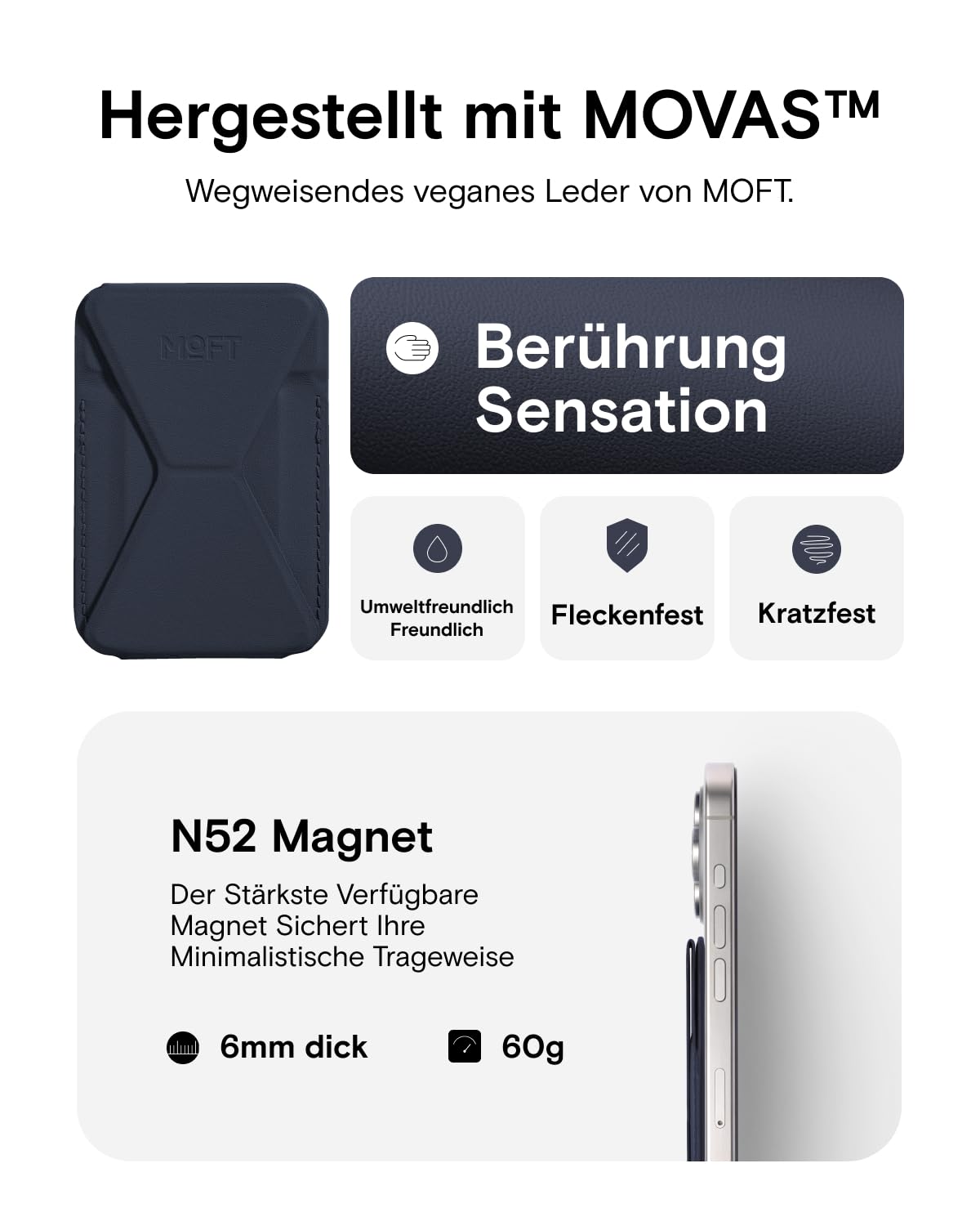 MOFT Magnetischer Handy Wallet Ständer, Veganem Leder Kartenhalter Stand Kompatibel mit Magsafe iPhone 17 16 15 14 13 12 Serie, 3 Betrachtungswinkel