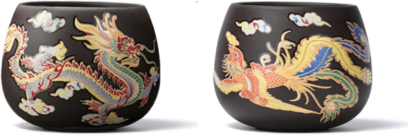 Hand-made Dragon and Phoenix Color-changing Purple Clay Magic Teapot -18oz Large Zisha Tea Pot Chinese Gong Fu Tea Set Tea Lover‘s Gift (Teapot+2Cups)