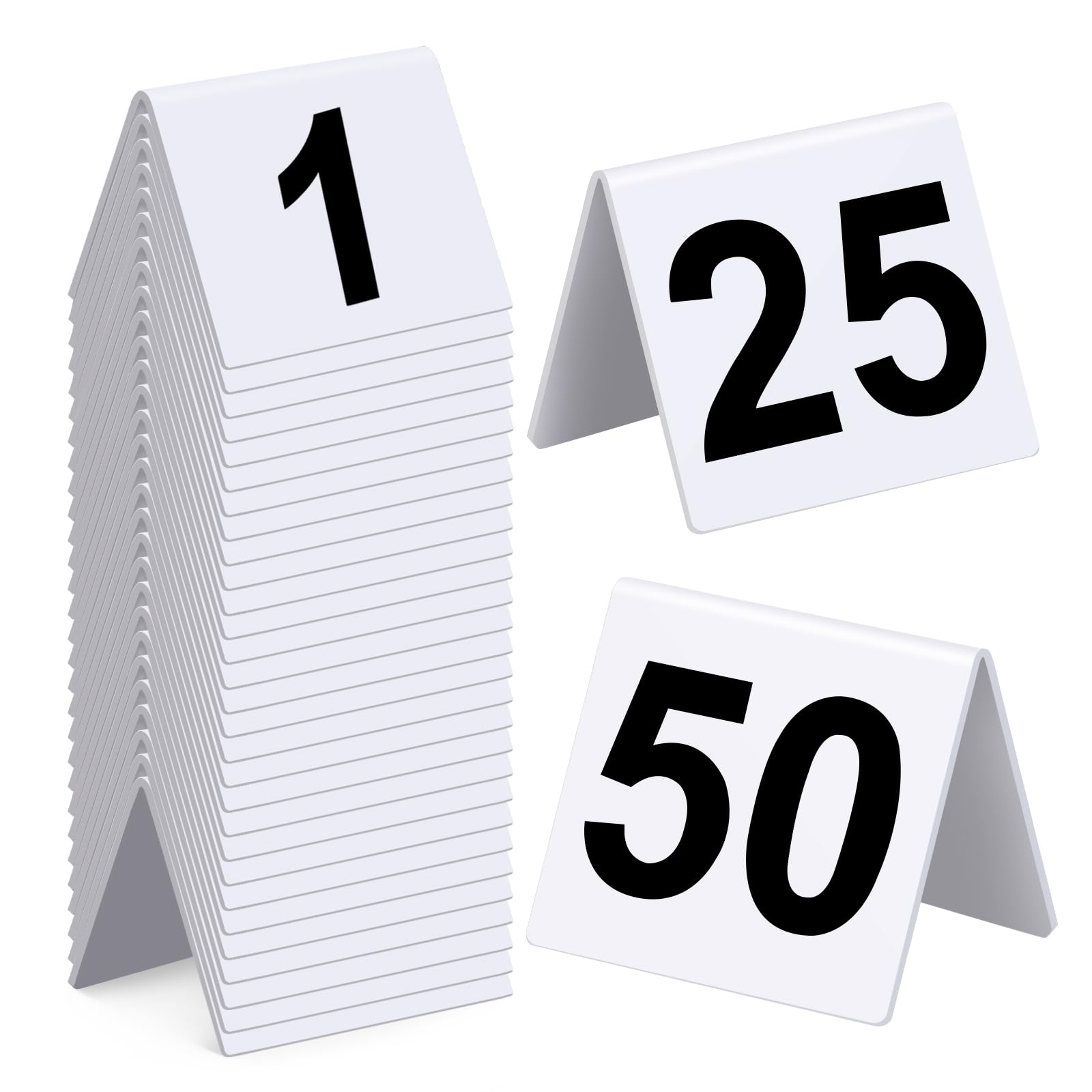 Lot de 50 numéros de table en acrylique, numéros de table numérotés double face pour restaurant, décoration de table de mariage (blanc)