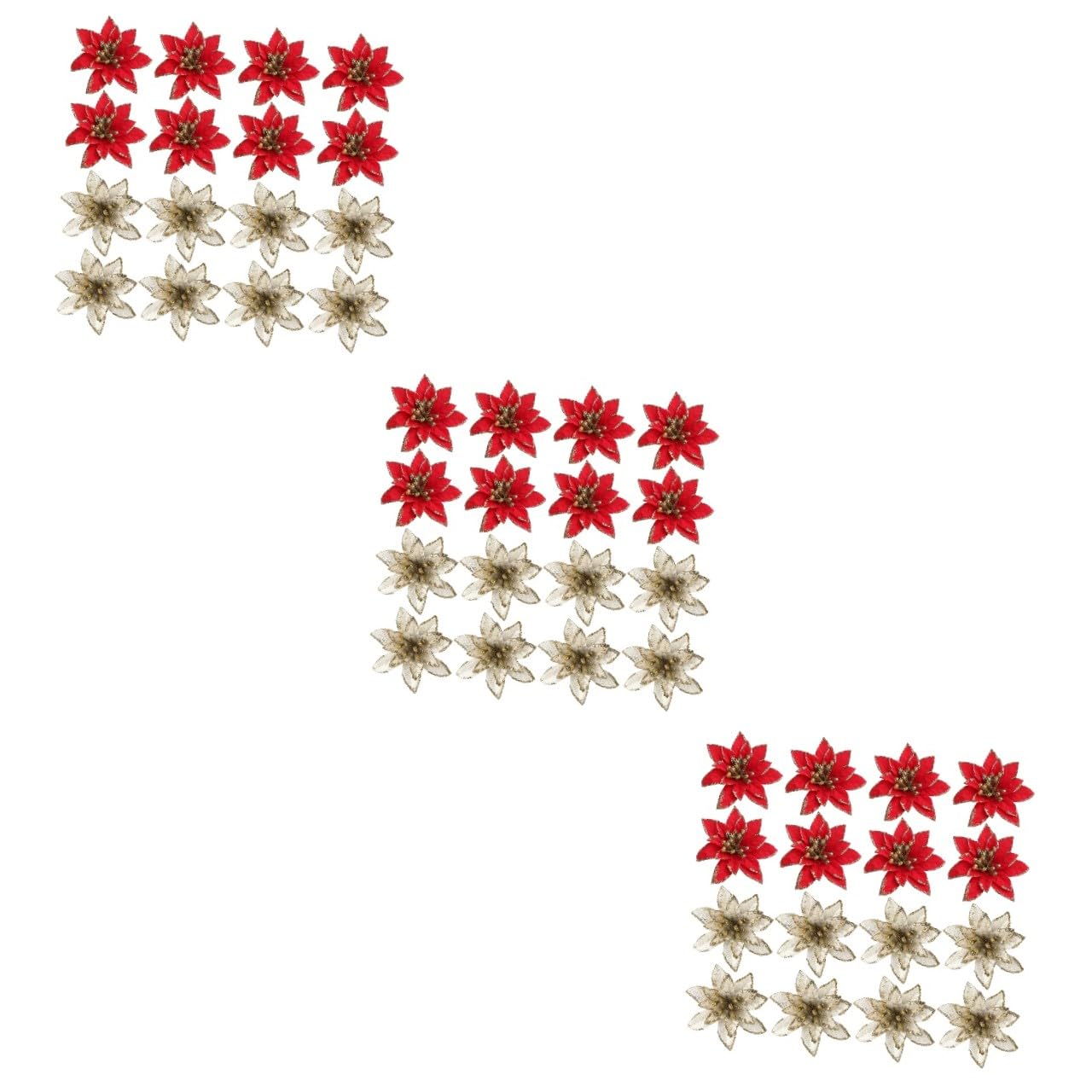 DECHOUS 72 Piezas Flores Artificiales Navideñas Flores De Nochebuena De Seda Flor De Nochebuena con Purpurina Navideña Flor De Pascua Falsa Suministros para La Fiesta Tela De Seda Flash