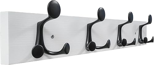 Miniatura 236 de SKOLOO Perchero de madera blanca de 17 pulgadas con 3 ganchos triples, ideal para entradas familiares, aulas y almacenamiento de suministros para