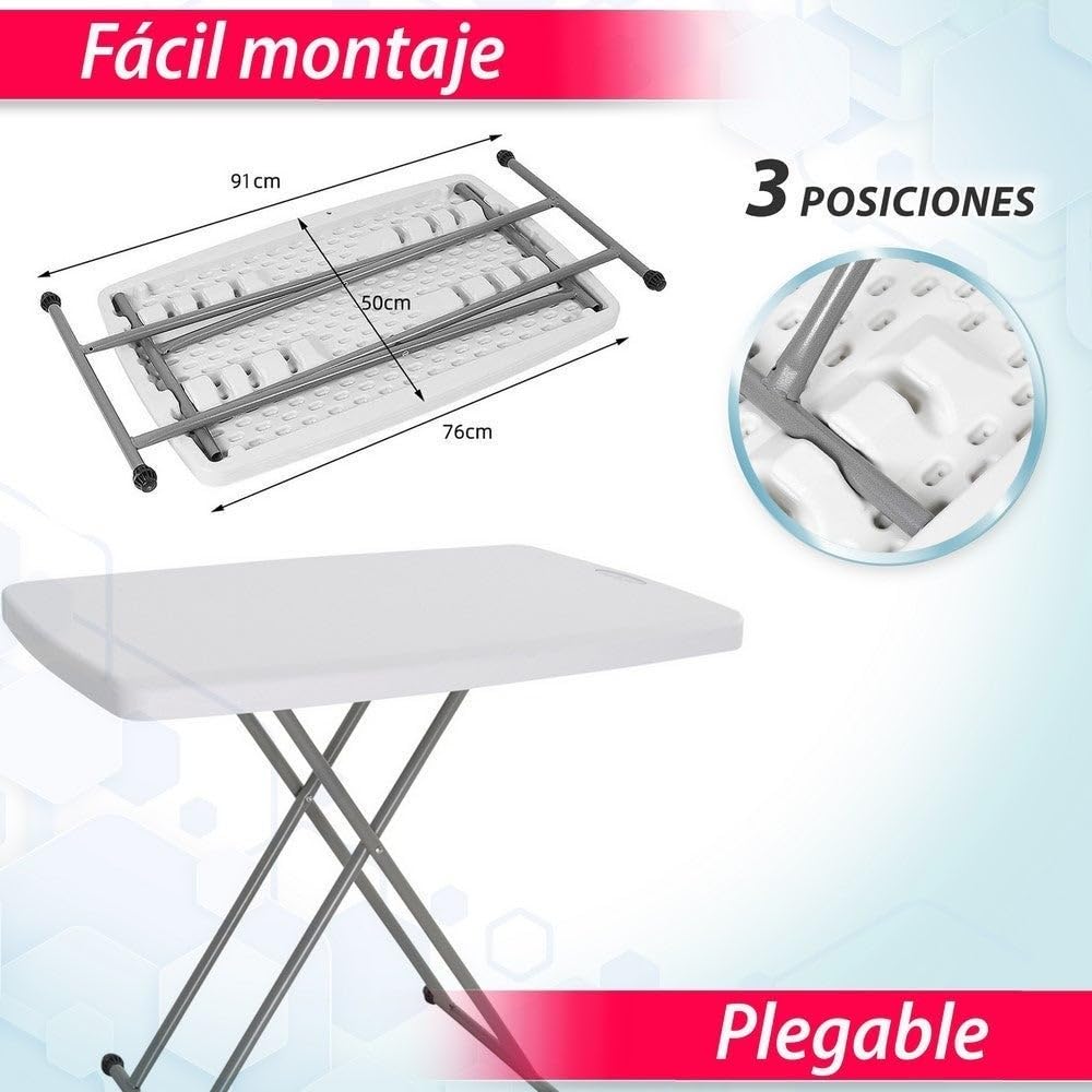 LOLAhome Mesa Regulable en Altura, de Acero Anticorrosión y HDPE (De 76x50x71,5 cm) | Resistente, fácil Transporte, fácil Montaje | Ideal Acampadas, Picnic, Catering, Jardín, Terraza