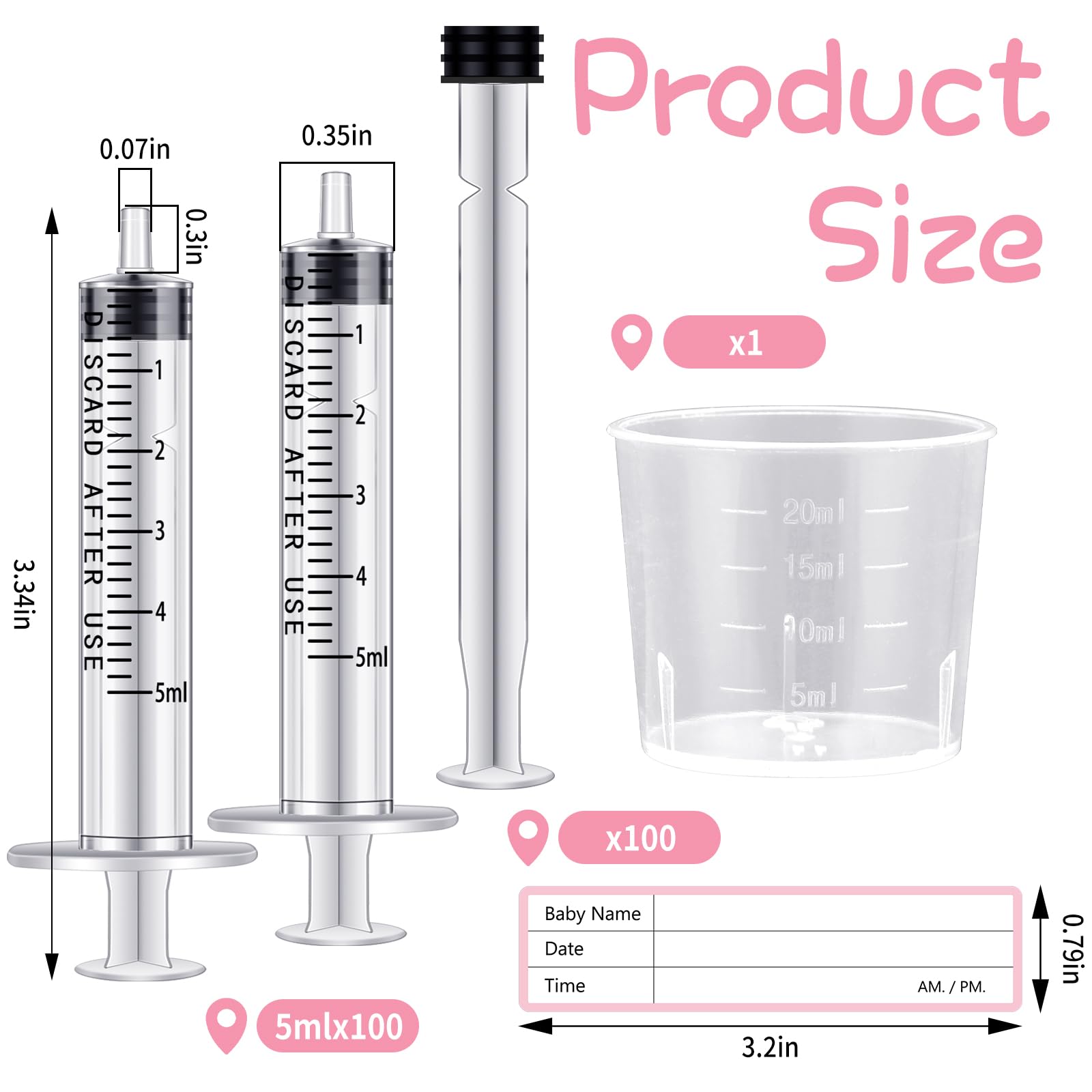 TrelaCo Lot de 100 collecteurs de colostrum comprenant 100 seringues stériles scellées pour le lait maternel sans aiguille, 100 autocollants, 1 tasse à mesurer, collection de colostrum pour lait