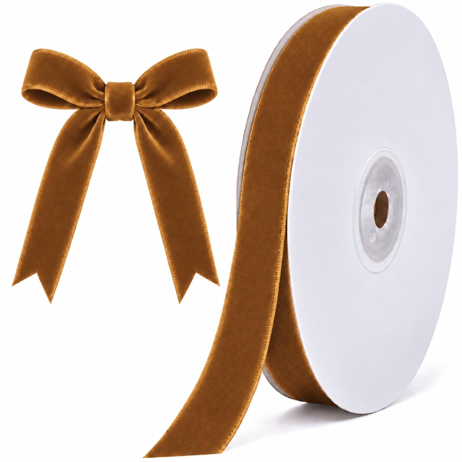 Tsorode 10 Yards Light Brown Velvet Ribbon for Christmas Tree, 5/8 Inch