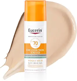 EUCERIN Protetor Solar Facial Oil Control Cor Clara FPS 70 50ml, Antioleosidade, Proteção UVA, UVB e Luz Visível, Pele Oleosa