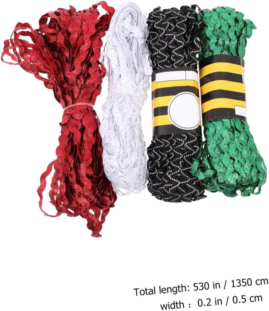 Rickrack Ribbon Trim 5mm Wave Bending Sewing Ribbon 4 Rolls Red Green White Black DIY Craft for Clothing Decoration and Wrapping