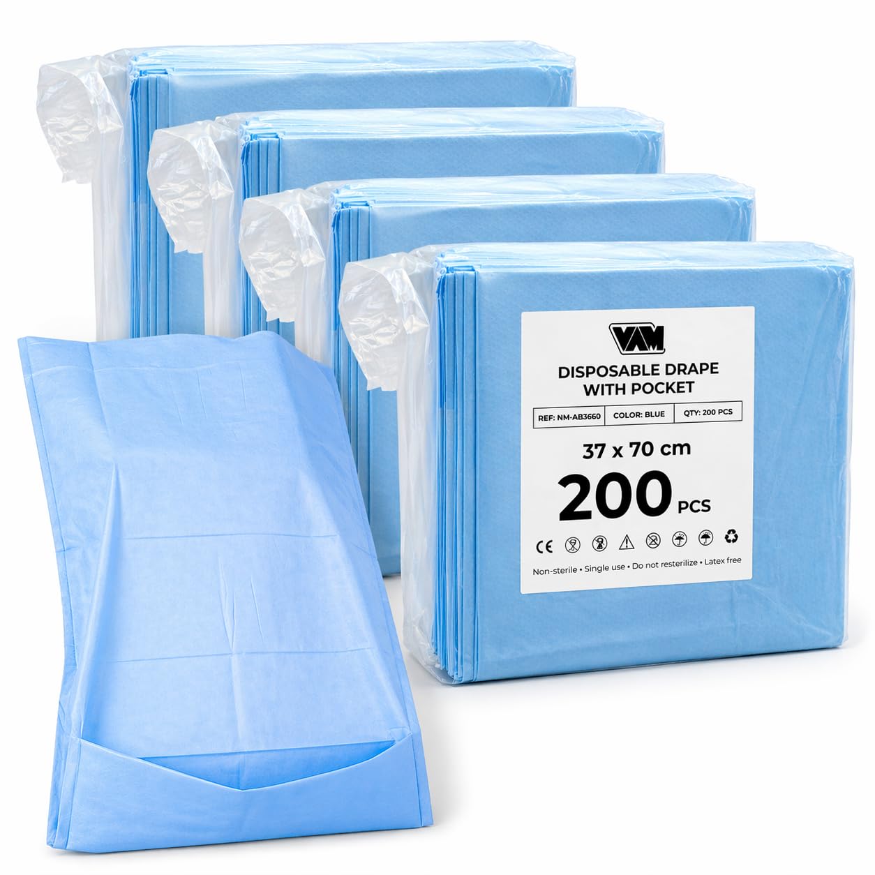 Babero para adultos desechable impermeable – con bolsillo frontal | 2 capas papel 18gsm + PE 10gsm | Aseo asistido mayores 37x70 cm
