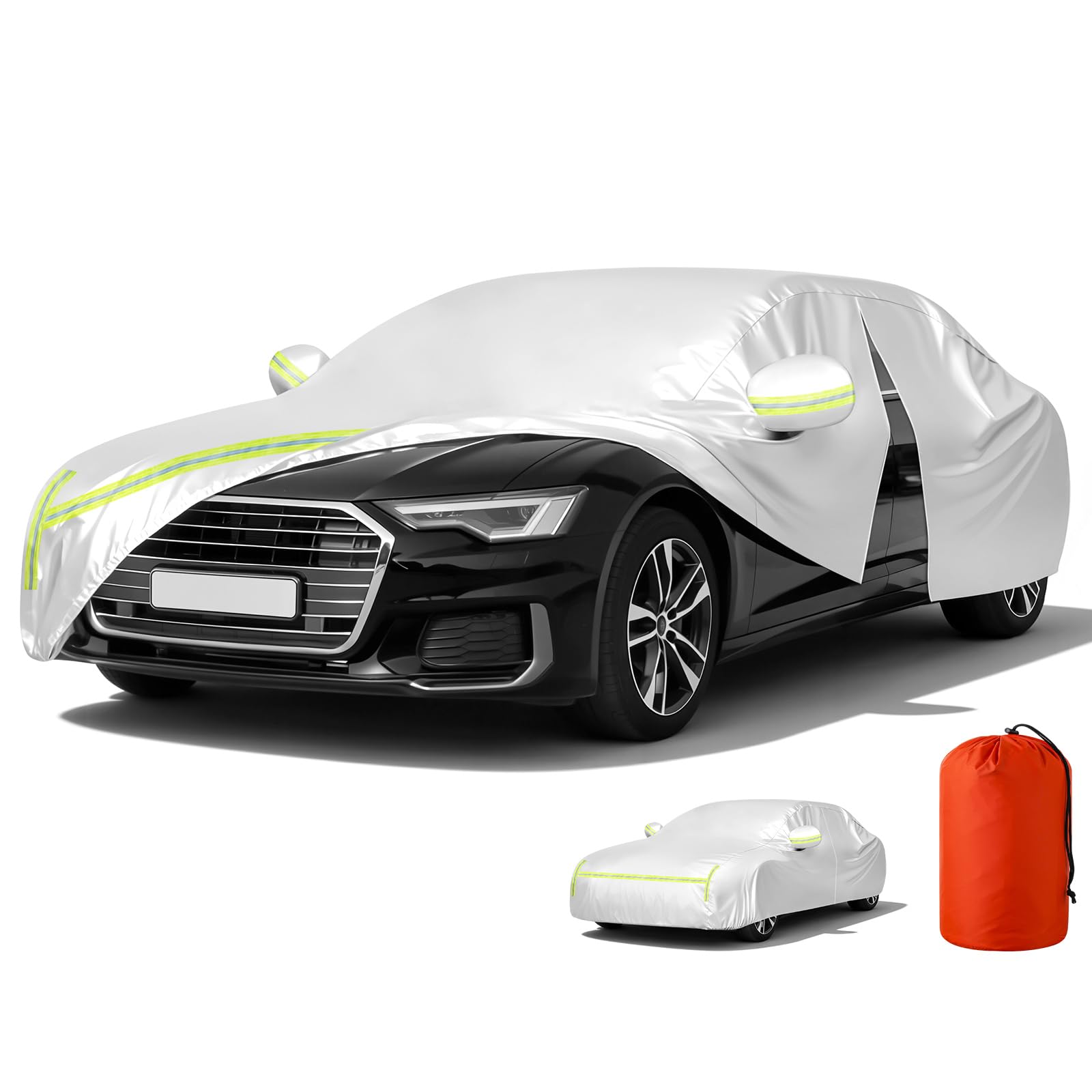 Funda de Coche, Anti-UV Resistente al Polvo Rasguño Nieve Sol al Aire Libre, Funda Protectora para Coche Universal con Bolsa de Almacenamiento, Forro Algodón & Diseño con Cremallera Lateral