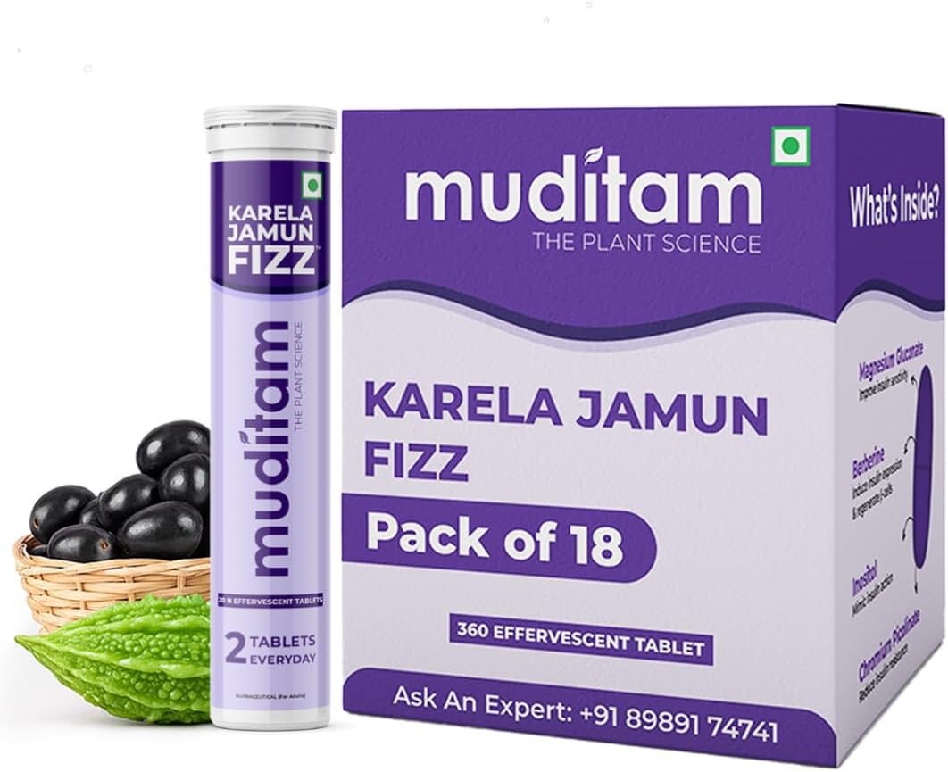 Muditam Ayurveda Karela Jamun Fizz-360 Tablets | Ideal For 6 Months (Karela Jamun Juice) | Helps in High Sugar Condition | Promotes Healthy Glucose Levels | Boosts Digestive Health