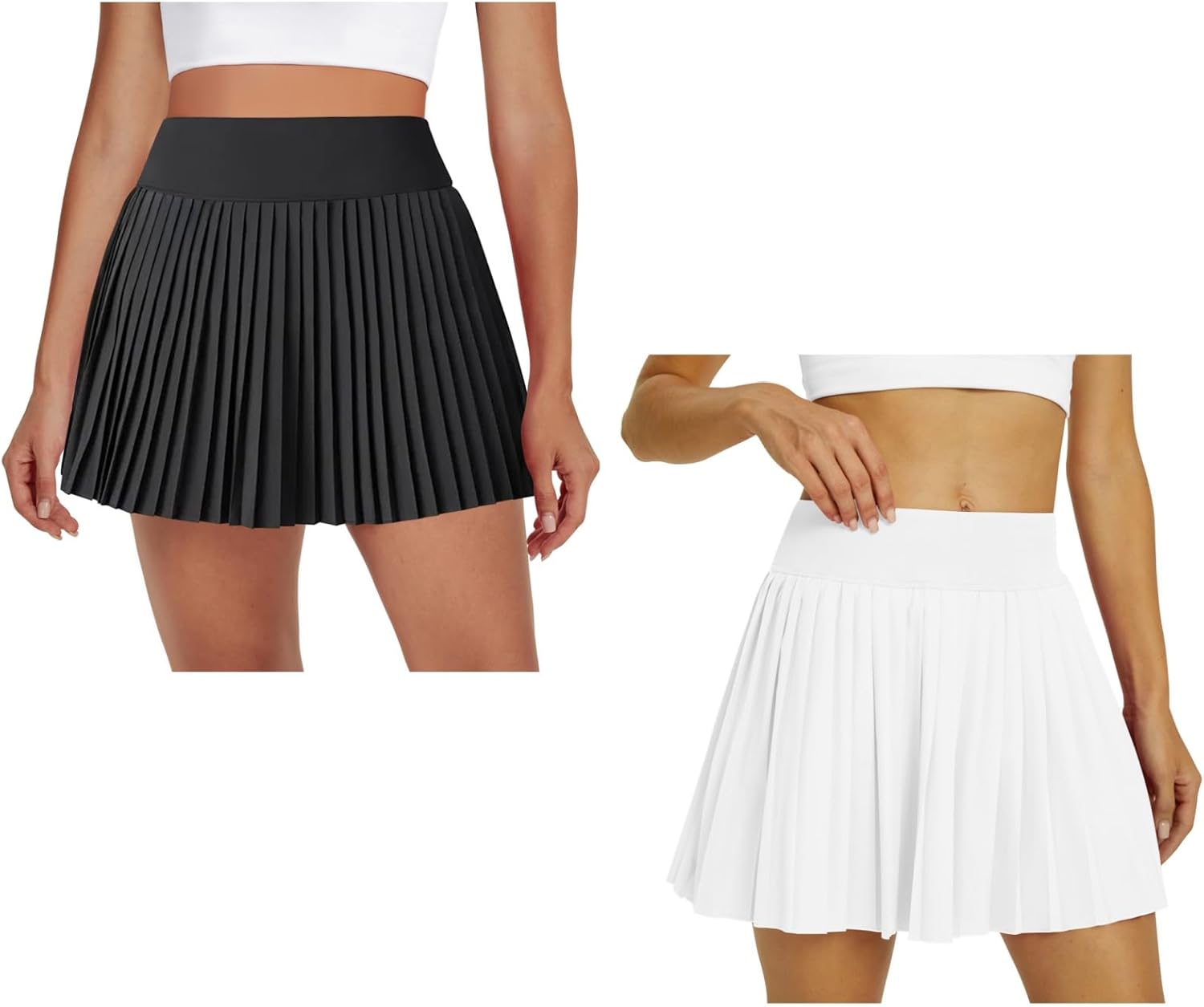 DLOODA Womens Pleated Tennis Skirts with Pocket Shorts Black and White
