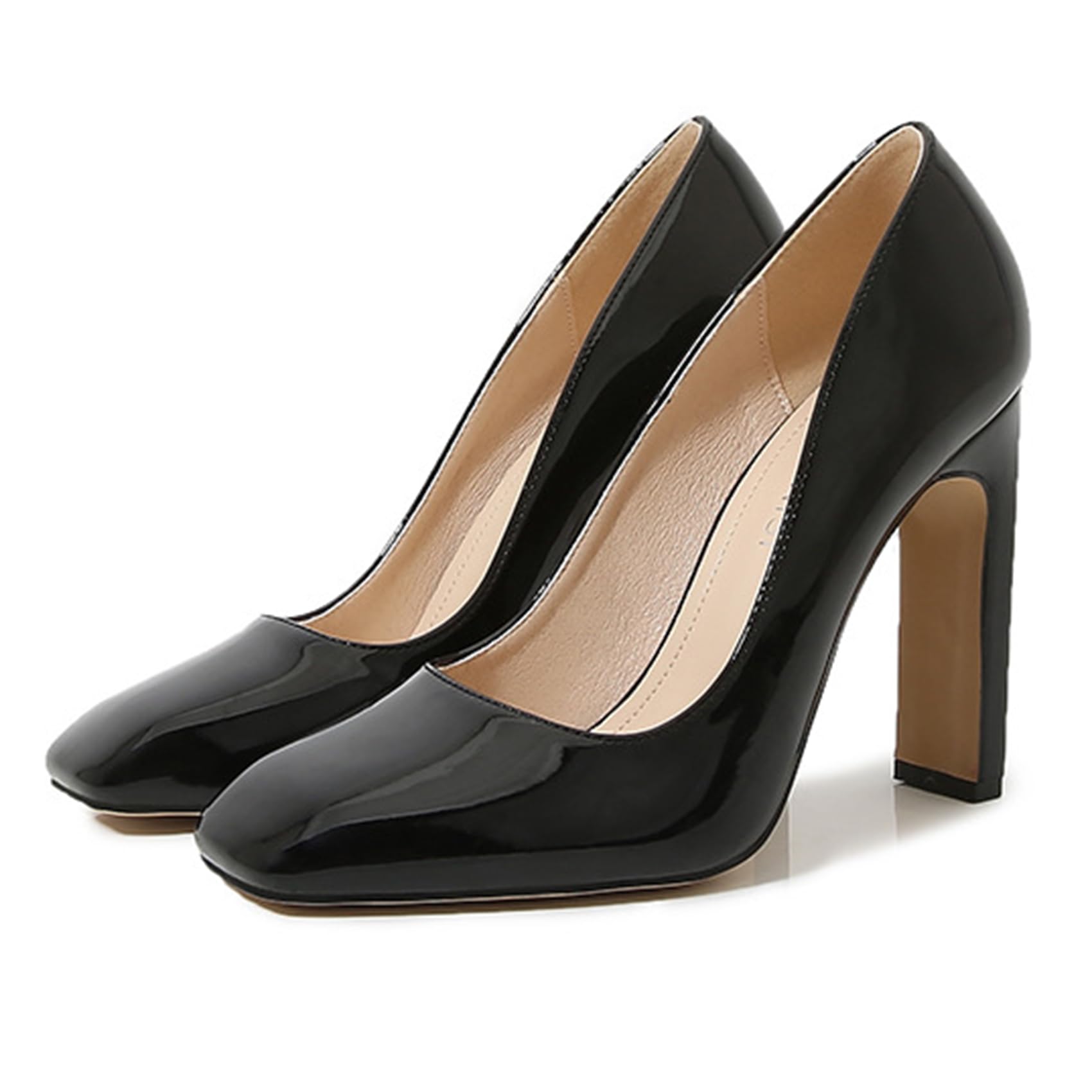 EXECAB Femmes Cuir Verni Talon Haut carré Bout fermé Pompes Bride à la Cheville Chaussures habillées de soirée