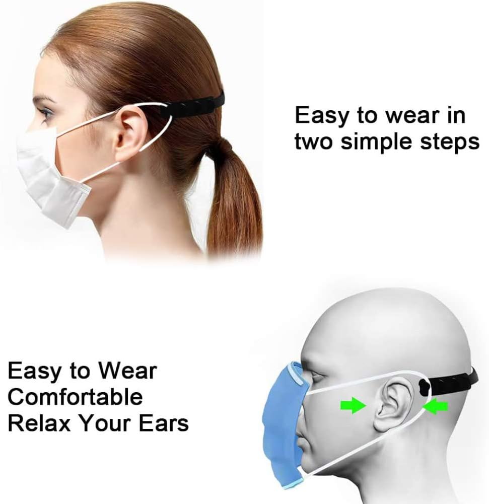 Mask Hook Strap Buckle 4 Gears Adjustable Anti-Slip Ear Hook for Long time Wearing Mask,Strap Relieves Discomfort and Pain in Your Ears,Compatible with All Kinds of Mask. (Black)