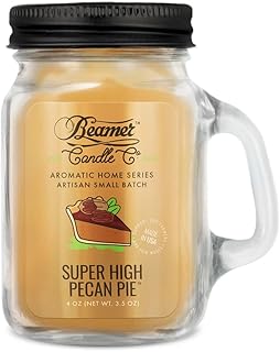 Beamer Candle Co. - Super High Pecan Pie Candle – Roasted Pecan & Buttery Pie Crust Scent - Odor Eliminating - High Fragrance - Small 4oz Mason Jar - 22 Hour Burn Time