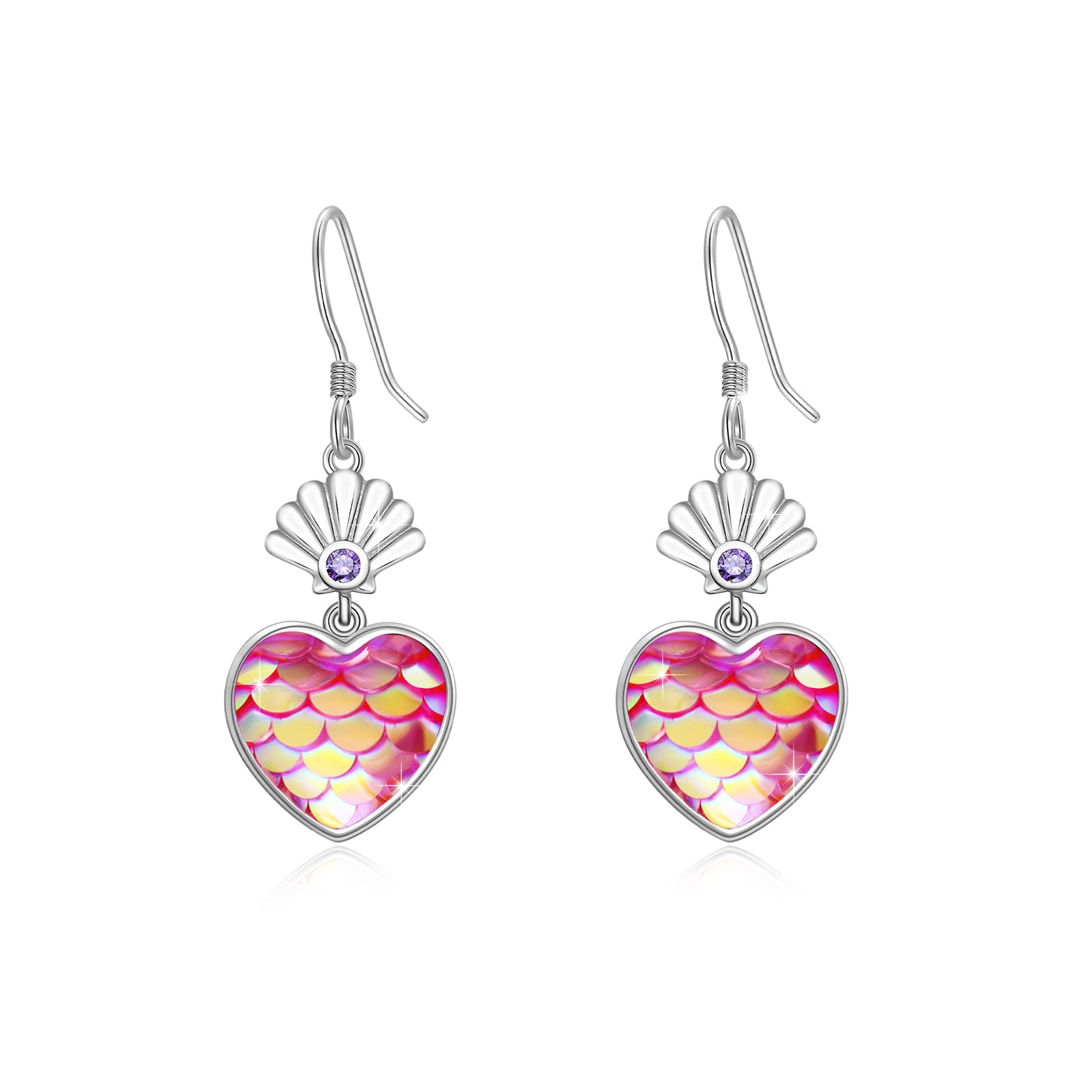 Océano tema sirena joyería plata de ley 925 tortuga, delfín, cangrejo, concha, onda, murciélago, timón de ancla, pendientes marítimos para mujeres, Plata de ley