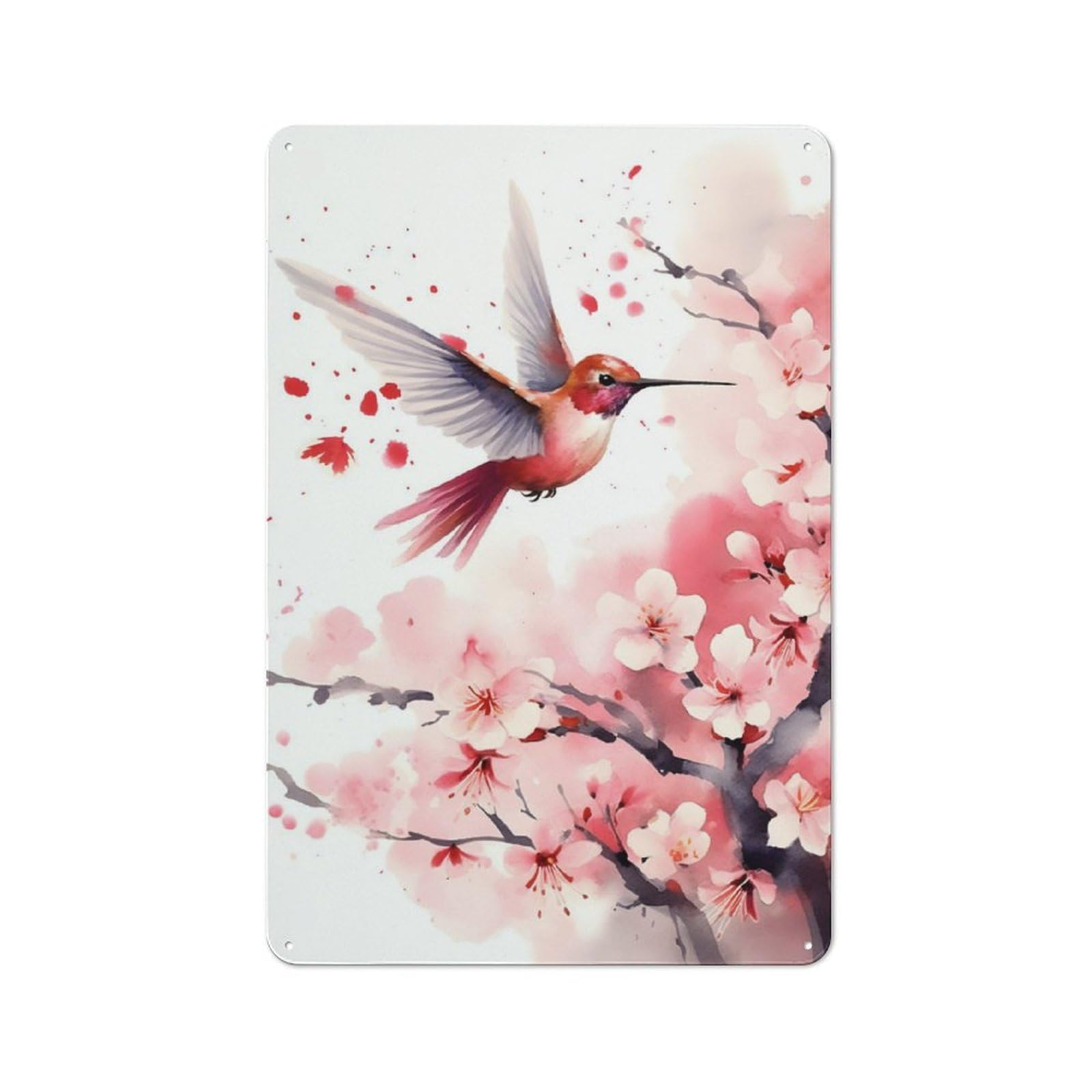 Understated Office Metal Sign 30x20cm Featuring Humming Bird Watercolor, Studio Wall Plaque for Office, Study, Studio Or Hallway