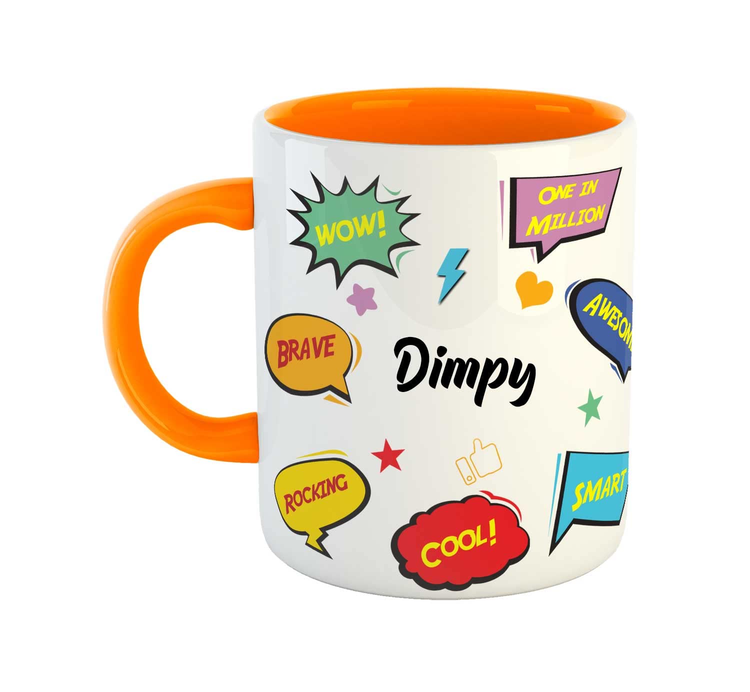 ASHVAH Customized Dimpy Name Ceramic Coffee Mug - Happy Birthday Gift for Daughter, Sister, Wife, Friend, Return Gift for Kids, Color - Orange, Name -Dimpy