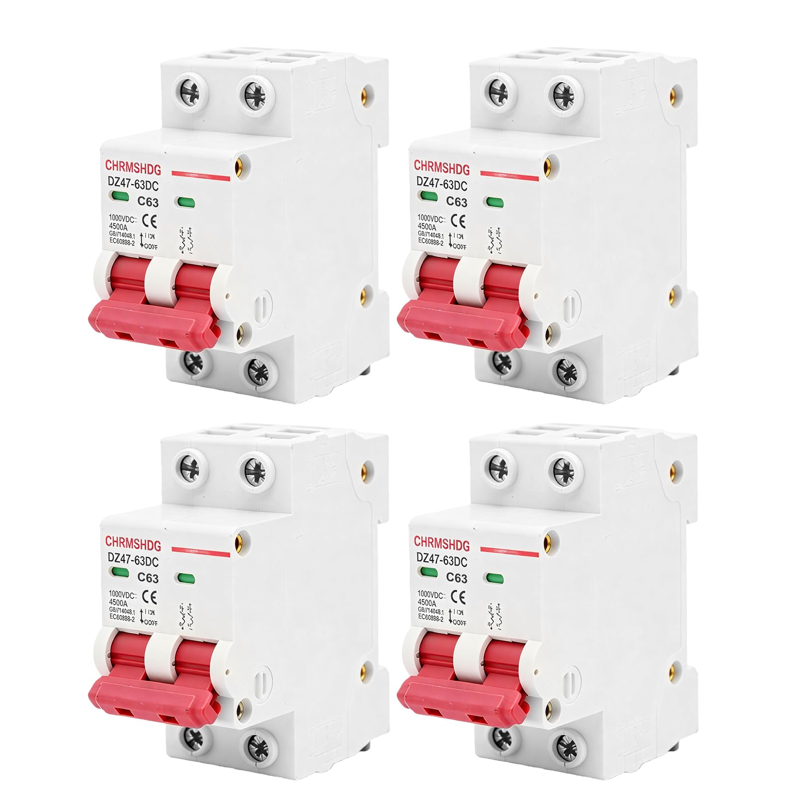 4 interruttori automatici di sicurezza PV, DC 63 A, 1000 V DZ47-63Z-2P DC, interruttore di separazione DC, protezione del circuito, interruttore a corrente residua, mini interruttore