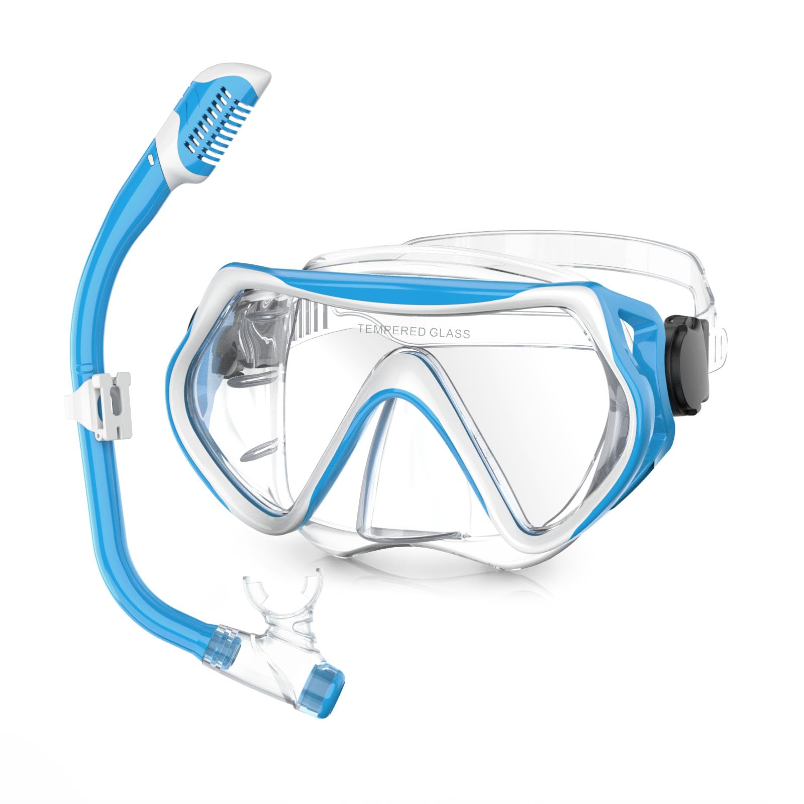MELUMILU Kids Snorkel Set, Dry Snorkel Set 180° Panoramic Wide View Anti-Fog Scuba Diving Mask, for Kids Youth Boys Girls Junior Age 5-15 (Blue)