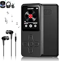 MP3 MP4 Player Portátil com Bluetooth, Tela Tátil de 4 cm, Rádio FM, Gravador de Voz, Fones de Ouvido Incluídos, Preto
