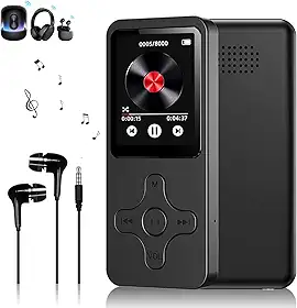 MP3 MP4 Player Portátil com Bluetooth, Tela Tátil de 4 cm, Rádio FM, Gravador de Voz, Fones de Ouvido Incluídos, Preto