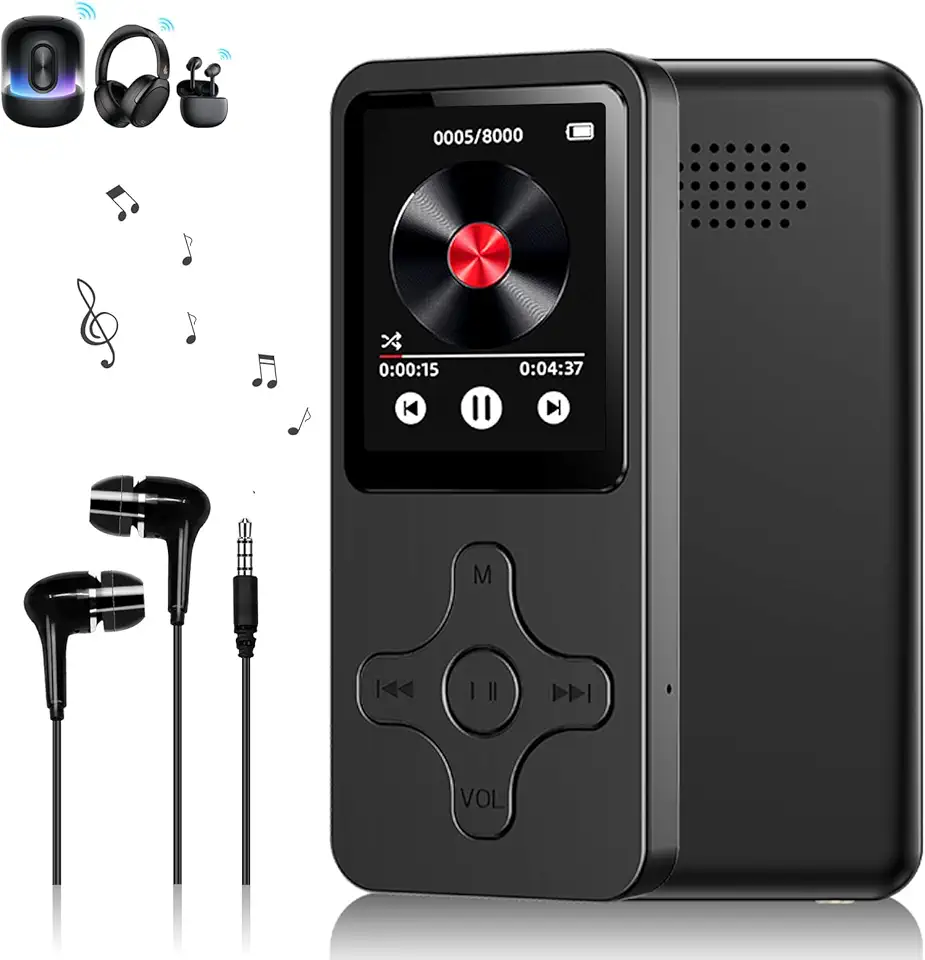 MP3 MP4 Player Slim MP3 Music Player Gravador de Rádio FM MP3 Player Bluetooth Reprodução de Música e Vídeo Suporte Cartao de Memoria de Até 128 GB(Preto) GN438