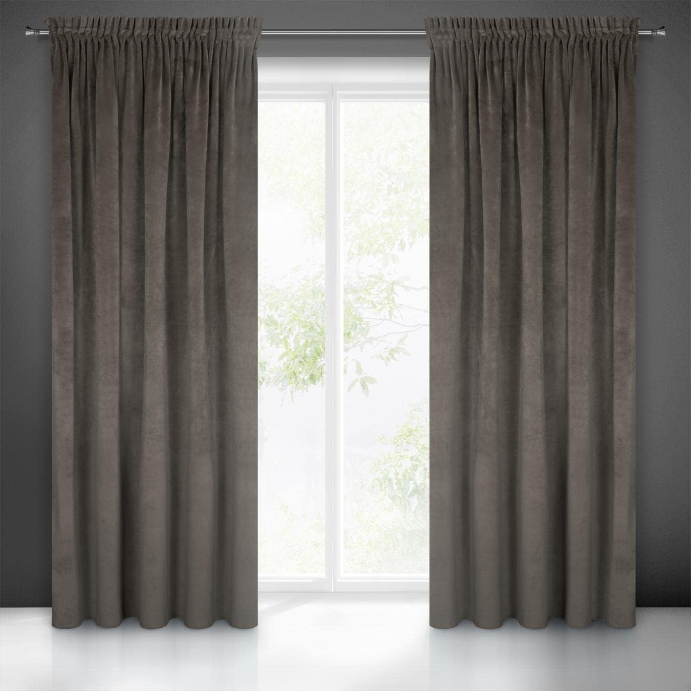 Eurofirany Villa Soft Plain Opaque Velvet Curtain with Rufflette Tape for Rail - 1 Unit, Fluffy Panel Drape Classic Glamour Elegant Living Room, Bedroom, 290 g/m2, W55 x L106, Graphite Grey