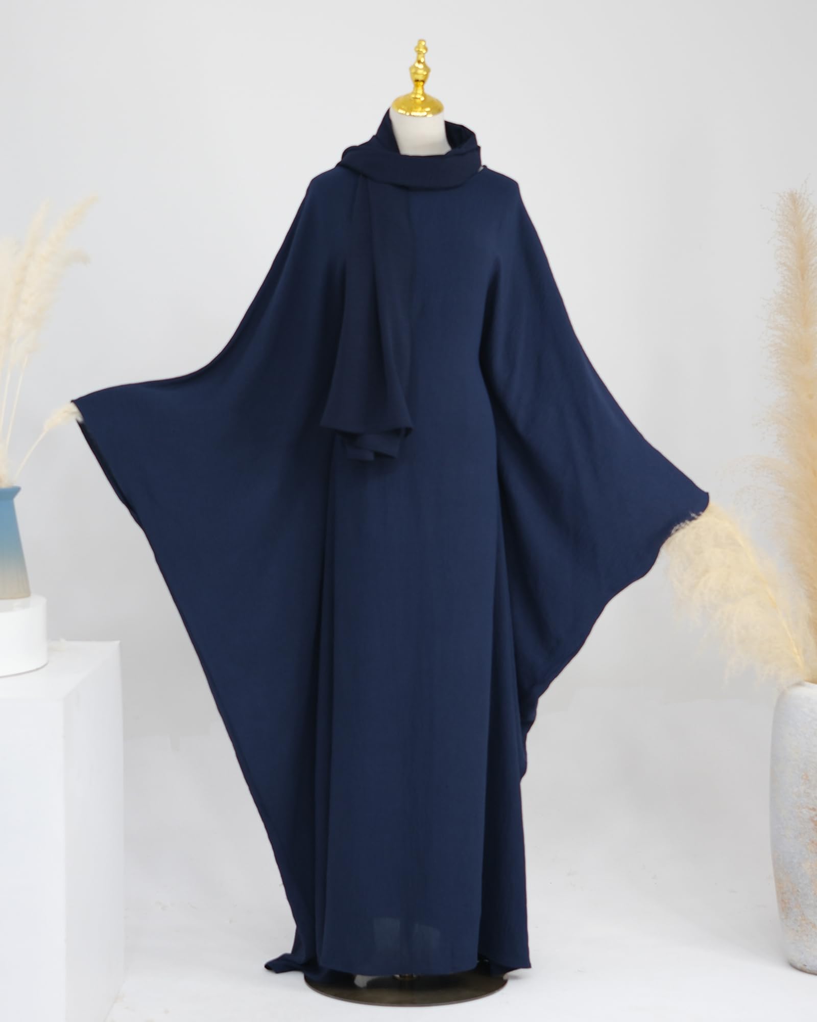Gebetskleidung für Frauen 2 Stück Abaya Muslim Damen mit Khimar Hijab Muslimische Robe einfarbige lose einteilige