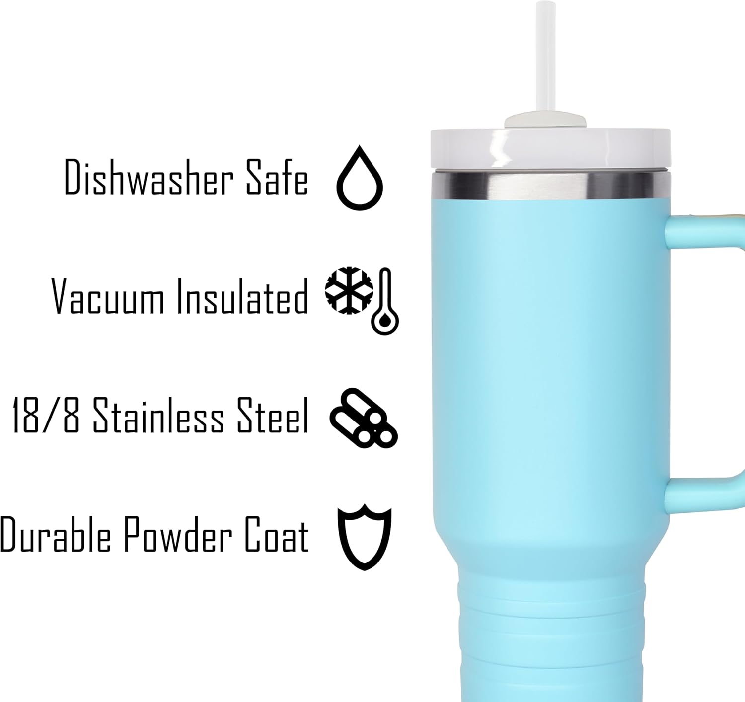 40oz Tumbler with Lid and Straw - Reusable Double Wall Insulated Stainless Steel Water Bottle and Coffee Cup to Keep Hot and Cold Beverages for Hours, Travel Mug, Fits in Cupholder - Aqua Blue - Image 3