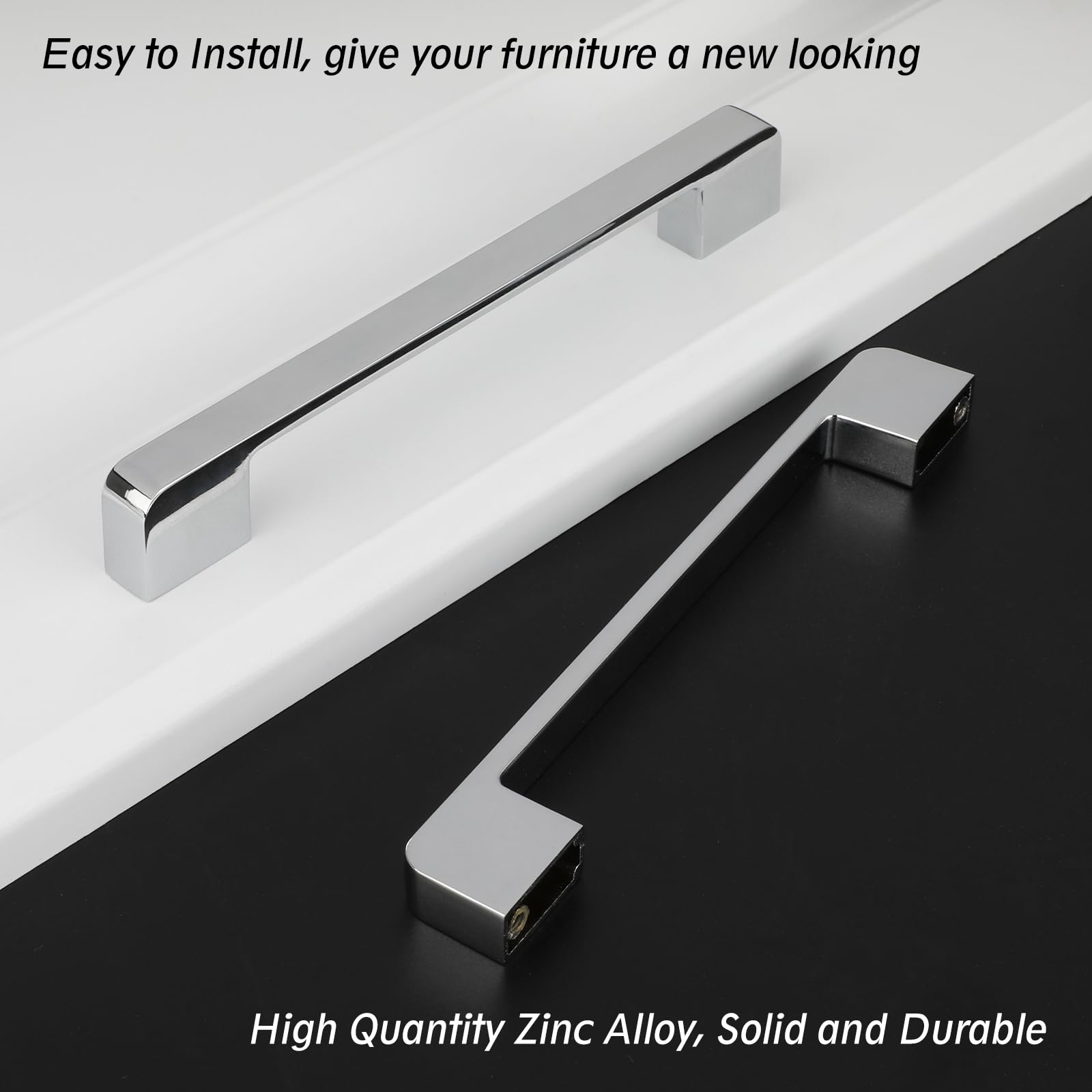 Rergy Polished Chrome Cabinet Pulls, 10 Pack Chrome Drawer Pull, 6.25" Screw Spacing Silver Kitchen Cabinet Handles, 6-1/4inch(160mm) Center to Center Kitchen Cabient Hardware