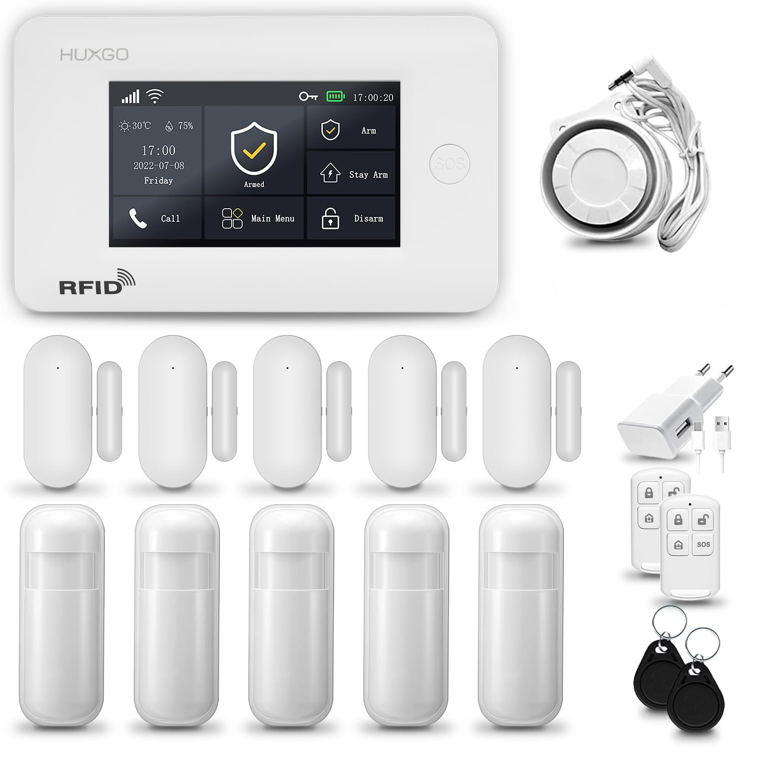 HXA006 Alarmanlage fürs Haus WiFi + GSM Set mit Sirene | Funk Alarmanlage Wohnung mit App. TUYA |Alarm System mit 5X Bewegungssensor, 5X Fensteralarm/Türsensoren