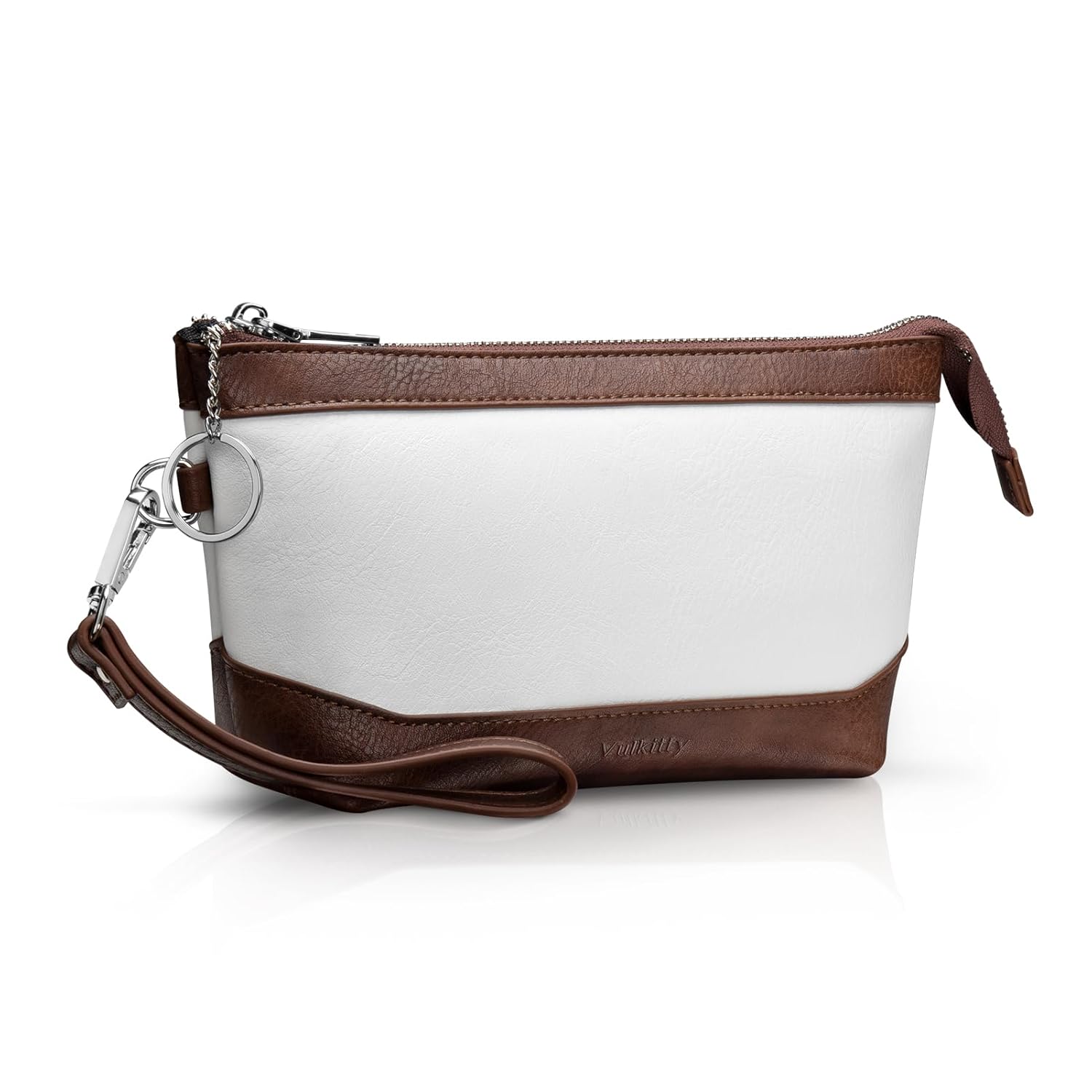 Vulkitty Wristlet Handbag Vegan Leather for Women with Detachable Wristlet and Keychain Zipper Closure