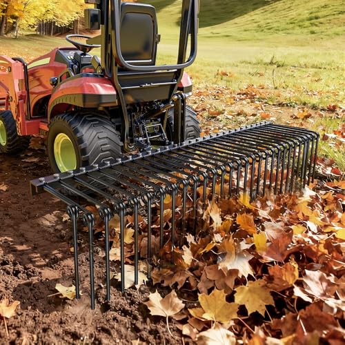Image of YITAMOTOR 72 inch Tow Behind Landscape Rake, 3 Point Pine Straw Rake for CAT 1