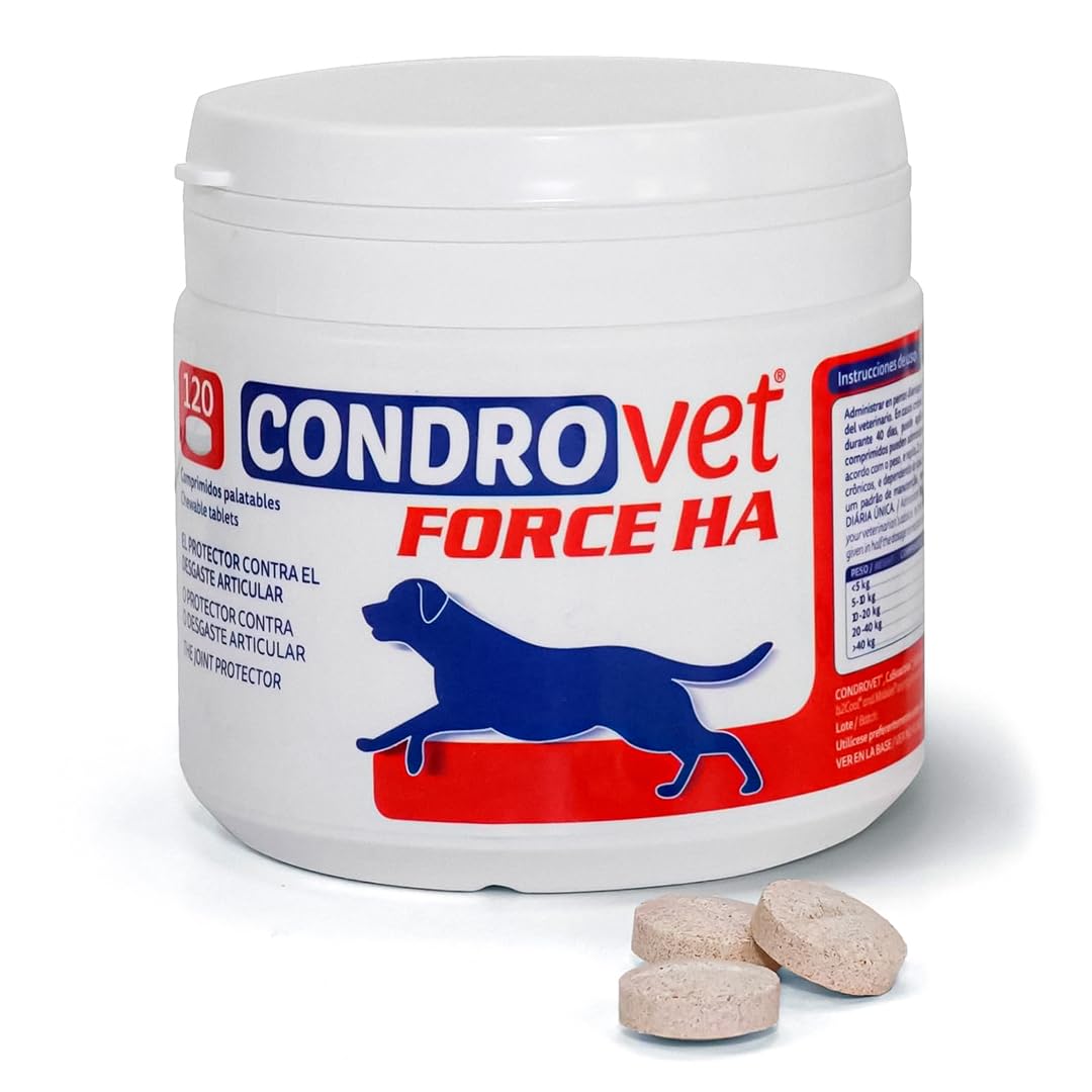 CONDROVET Force HA – Protector Articular para Perros – 120 Comprimidos | Cuidado de Articulaciones, Condroitina, Ácido Hialurónico y Vitamina E