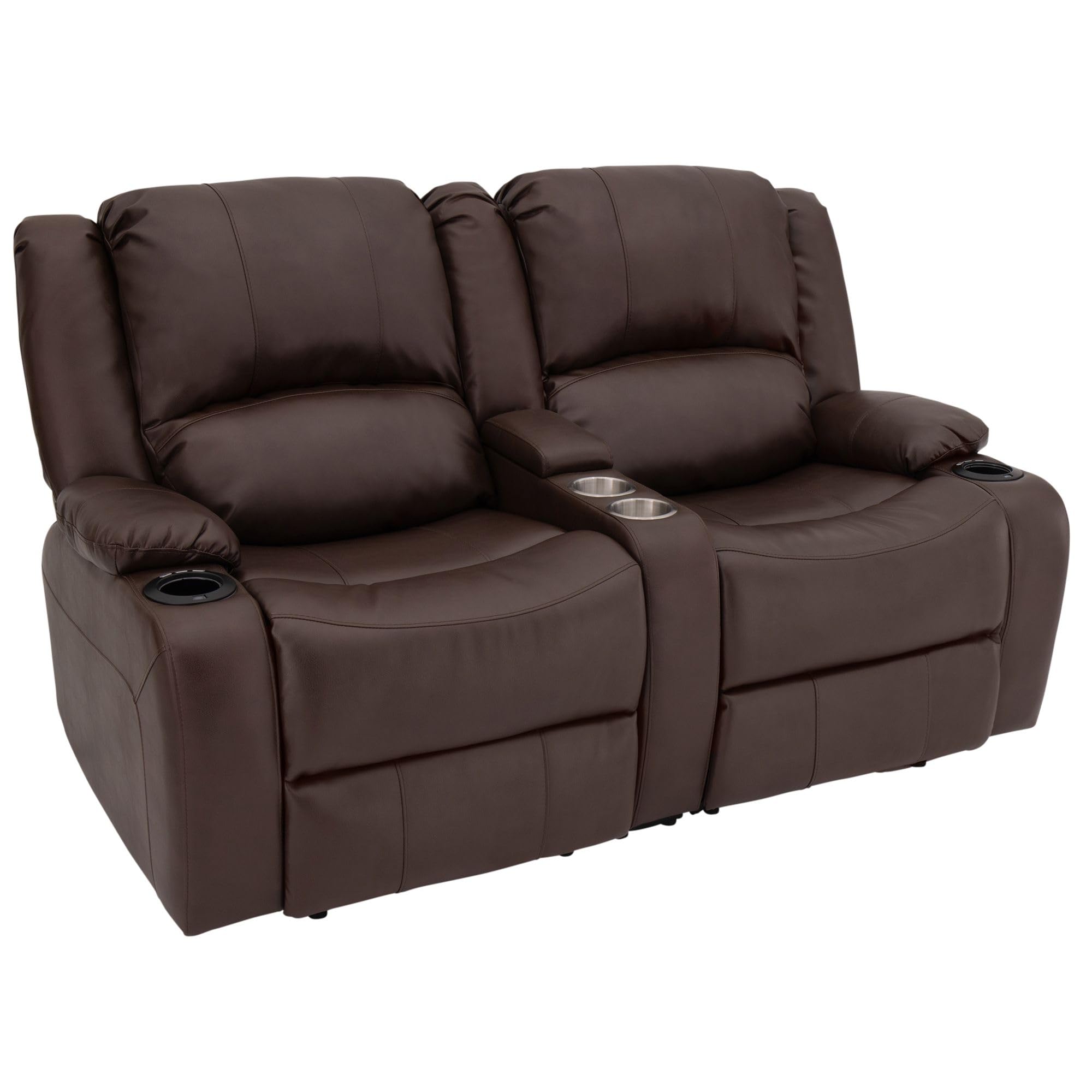 RecPro Charles 64" Powered Recliner RV Sofa with Console and Cupholders | Zero Wall Loveseat for Camper | Wall Hugger Couch (Mahogany, 64")