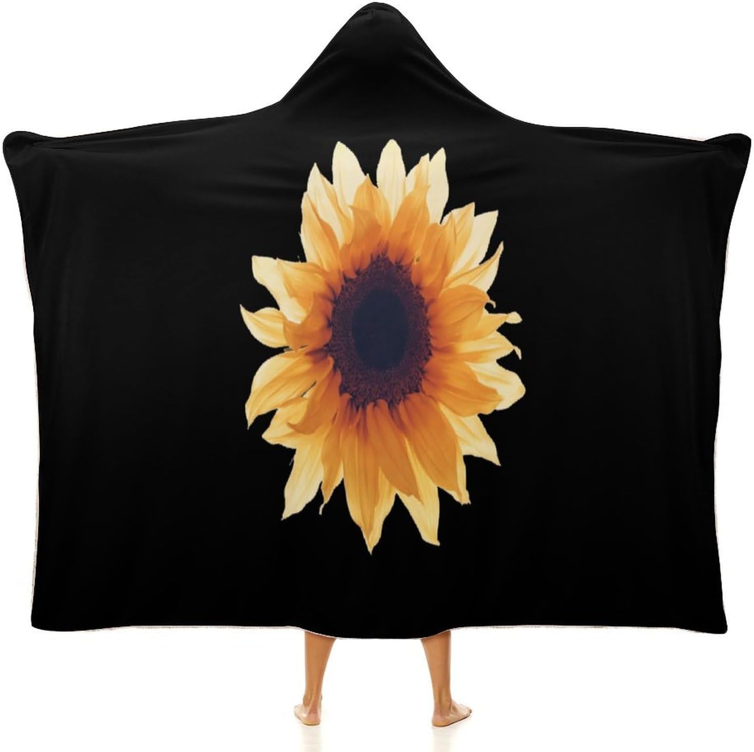 Watercolor Sunflower Fashion Wearable Blanket Hoodie Fleece Throw Cloak Robe Unisex