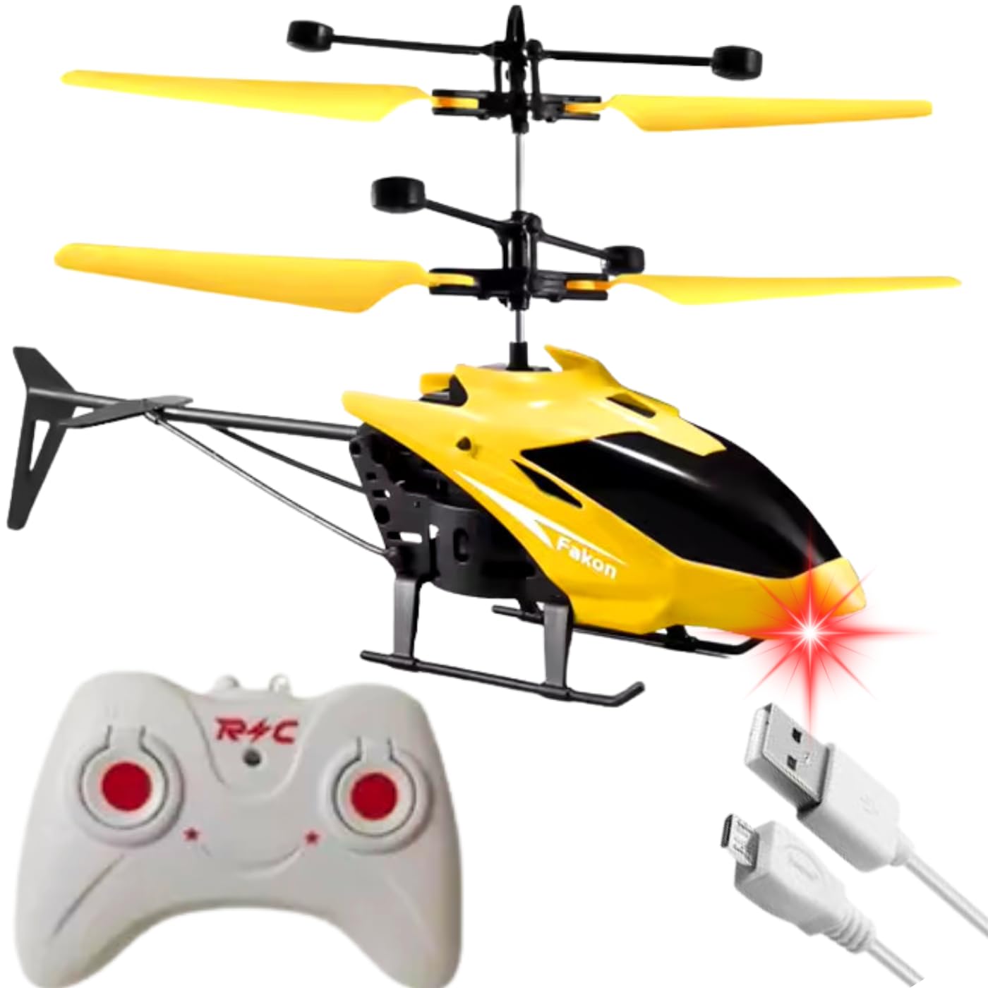 KIDZYMON® Outdoor and Indoor Flying Helicopter with Remote Control | Electronic Radio RC Remote Control Toy | Charging Helicopter with 3D Light & Safety Sensor for Kids - Pack of 1 (Color Yellow)